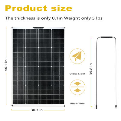 Panneau solaire monocristallin flexible imperméable à l'eau de 175 W pour des surfaces flexibles courbes